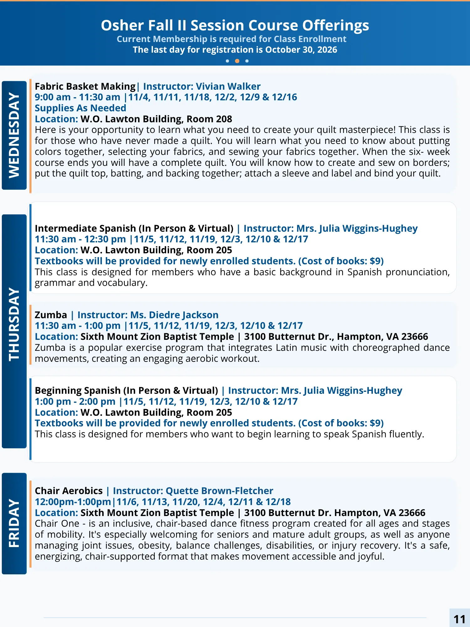 OLLI Course Catalog page $11