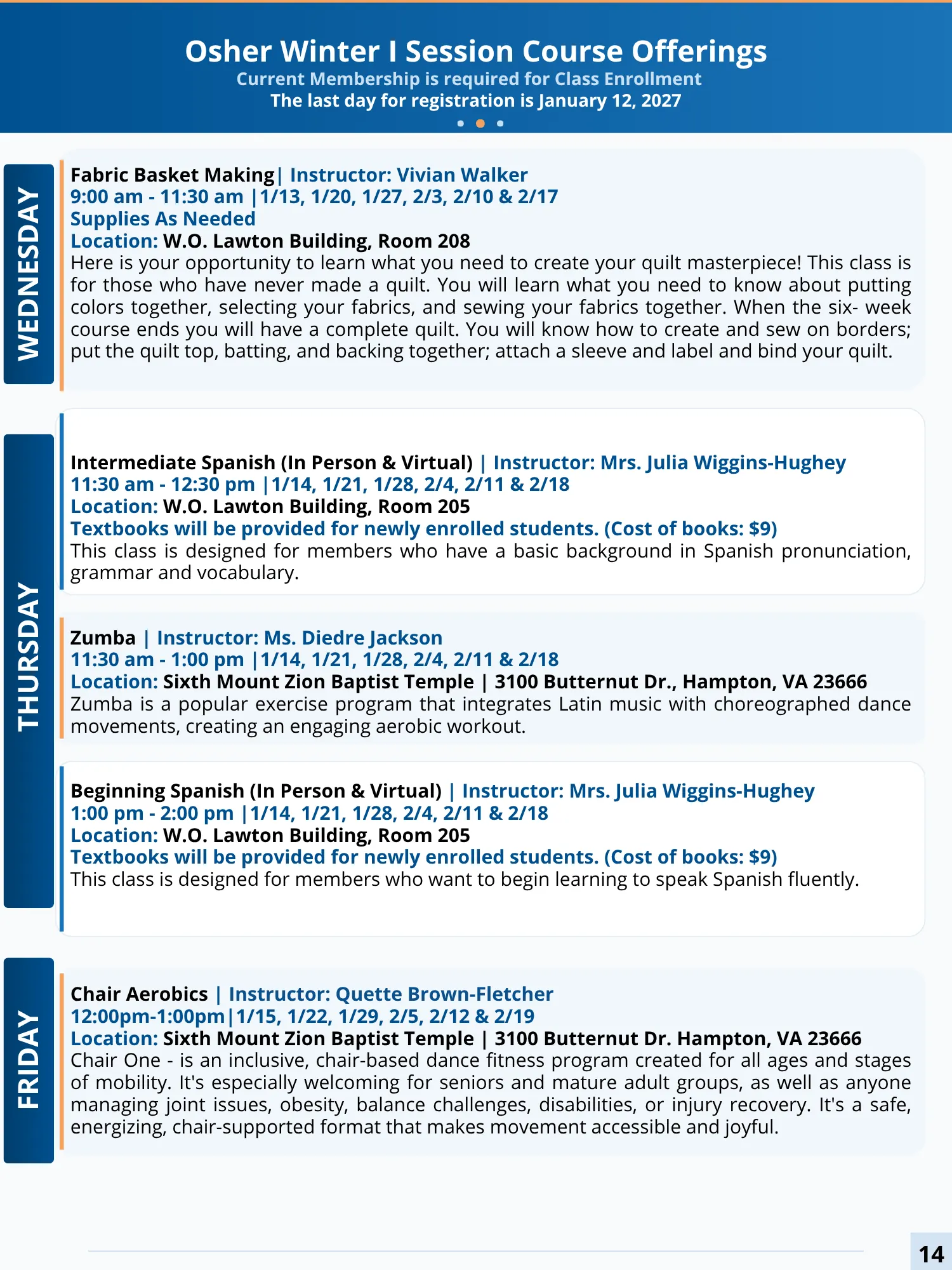 OLLI Course Catalog page $14