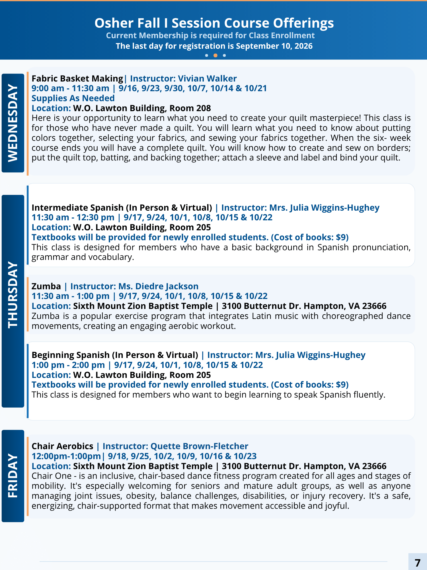 OLLI Course Catalog page $7