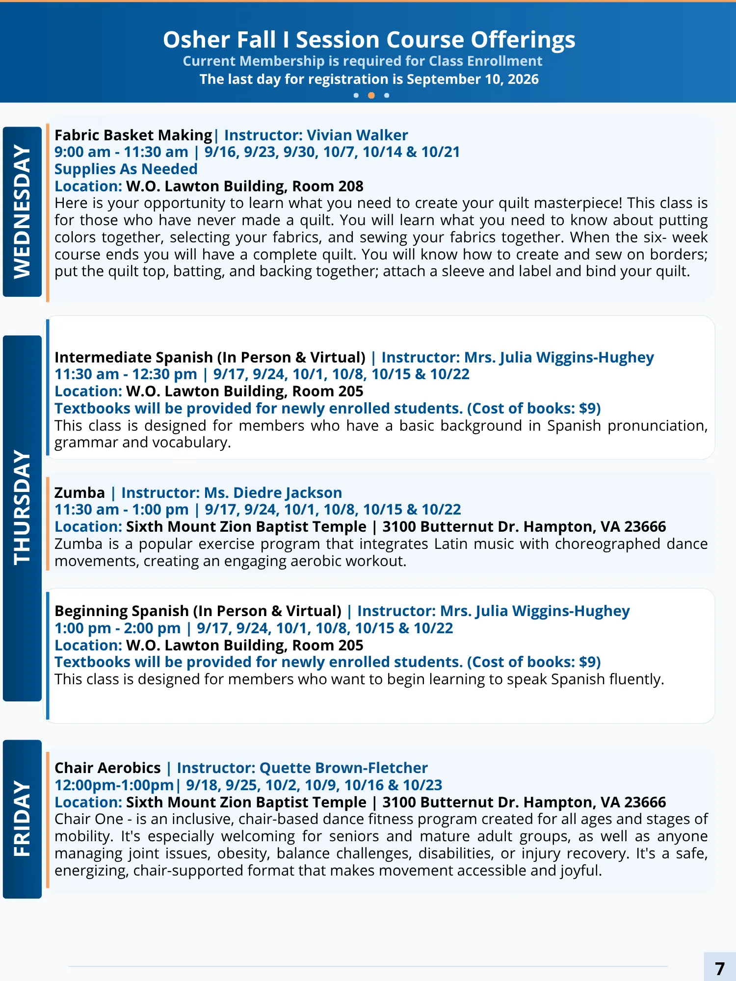 OLLI Course Catalog page $7
